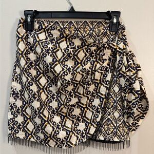 Zara Geometric Mini Skort - Black and Gold, Size XS